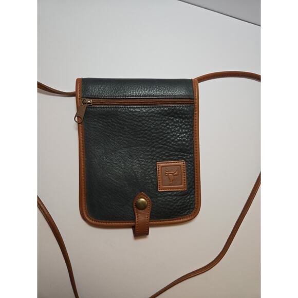 Bugatti Saddle Blue & Brown Leather Crossbody Purse Snap Latch Zip Travel 6x7.5" - Picture 11 of 12